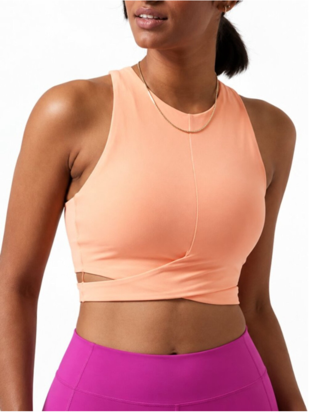 ATHLETA Conscious Cut-Out Crop Top Peach Orange 2X Powervita Sport Bra High Neck